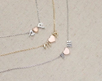 Tiny Double Initial Script Necklace with Heart | Couple's Necklace | Wedding | Bridesmaid Gift | Shower Gift | Anniversary| Mothers Day Gift