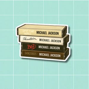 Michael Jackson Cassette Tape Sticker • Retro Vinyl Decal • Thriller Bad Dangerous Off the Wall Album Stack • 80s Pop Music Art