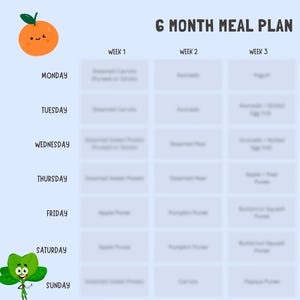 6 Month Baby Meal Plan (Weeks 1–4) – Printable Feeding Guide for Starting Solids | Baby Food Chart | BLW & Puree Friendly