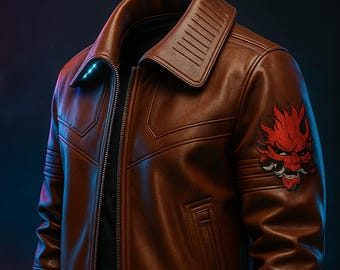 Cyberpunk V Leather Bomber Jacket | Samurai Logo Cosplay Costume