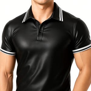 Men’s Leather Shirt | Slim Fit Casual Leather Shirt | Black Stylish Shirt for Men | Night Out Leather Top-slim fit leather shirt