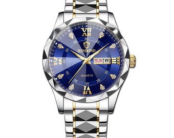 BINBOND B2521 Top Brand Diamond Mirror Luxury Men Quartz Wristwatch