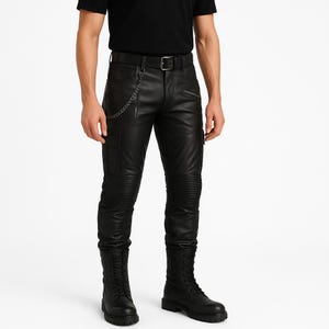 Faux Leather Biker Pants: Slim Fit Motorcycle Trousers with Chain