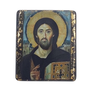 Handmade Jesus Christ Pantocrator  Icon – Orthodox Christian Wall Art on Wood – Byzantine Religious Icon – Christian Artwork – Unique Gift