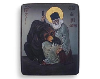 Saint Seraphim of Sarov handmade Orthodox wood icon for home altar and travel