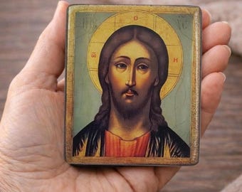 Jesus Christ handmade Orthodox wood icon for a meaningful Christian gift