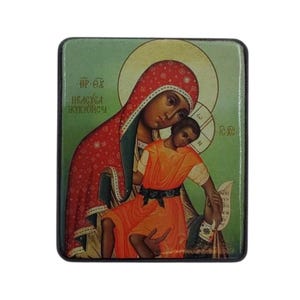 Handmade Virgin Mary Small Travel Icon – Orthodox Christian Devotional Icon on Wood – Byzantine Religious Plaque – Unique Gift & Home Decor