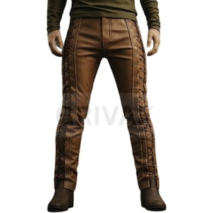Brown Leather Cosplay Pants: Side Laced Medieval Style