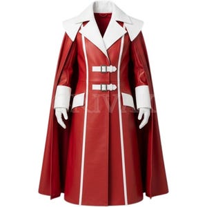 Red Genuine Leather Trench Coat with Cape Gothic Victorian, Steampunk Unisex Jacket Handmade Custom Size