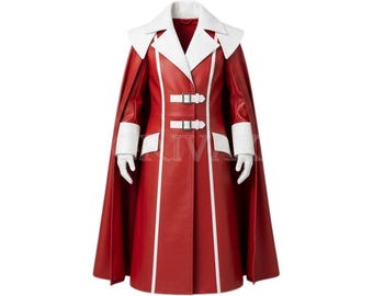 Roter Ledermantel mit Cape, Gothic-Viktorianische Steampunk-Jacke