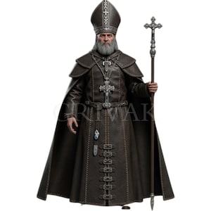 Leather Bishop Costume: Medieval Priest Robe & Cape - Dark Fantasy Outfit