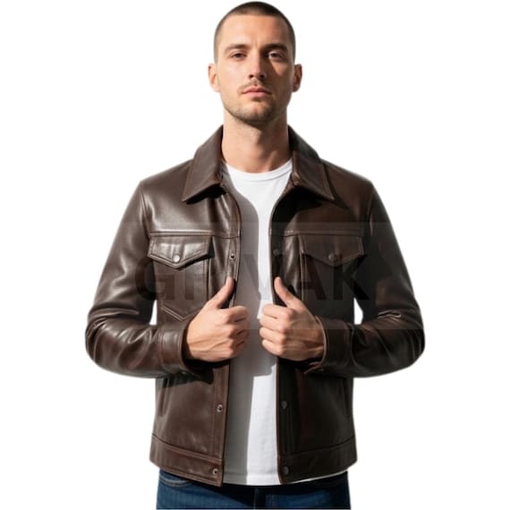 Casual Urban Jackets Mens Men's Brown Leather Jacket Classic Brown