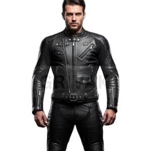 Men&#39;s Black Leather Suit – Full-Body Motorcycle Gear-Protective Biker Suit – Padded Leather Outfit-Black Motorcycle Suit