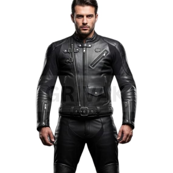 Men's Genuine Leather Motorcycle Suit Padded Handmade, Biker Racing Jacket Pants Custom Fit, Motorbike Gear Set