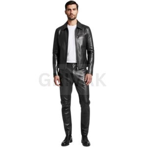 Men's Genuine Leather Jacket and Pants Set Urban Handmade, Biker Streetwear Two Piece Custom Fit, Gift for Him