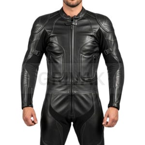 Men&#39;s Black Leather Suit – Full-Body Motorcycle Gear -Protective Biker Suit – Padded  Leather Outfit -Black Motorcycle Suit