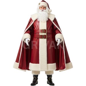 Red Leather Santa Coat: Fur Trim Christmas Trench Coat