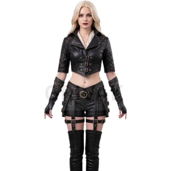 Gothic Leather Costume Set: Jacket & Skirt - Punk Cosplay Outfit