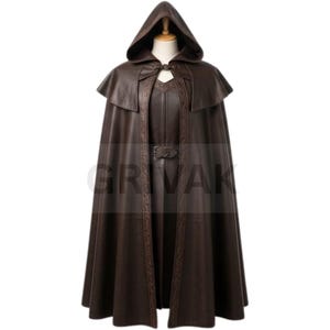 Brown Leather Hooded Cloak: Medieval Cosplay Capelet