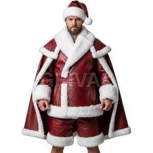 Santa Cape Costume: Red Jacket, Shorts, Hat - Christmas Cosplay Set