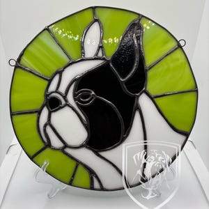 Black and White French Bulldog Stained Glass Suncather