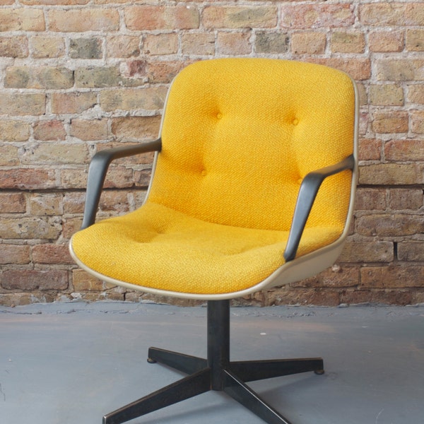 RESERVED for EMILY - Mid Century Modern Steelcase Swivel Office Desk Chair - RARE Yellow Tweed, White and Black - 60s Retro Mod - Mad Men