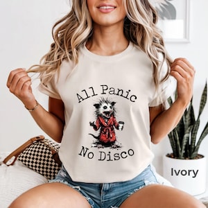 All Panic No Disco Comfort Colors® T-Shirt, Funny Mental Health Shirt, Vintage Raccoon Tshirt, Retro Graphic Tee, Funny Gift, Aesthetic Tee