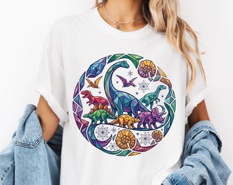 Geometric Dinosaur School Shirt, Cute Dino Lover Learning Tee, Back to School Classroom