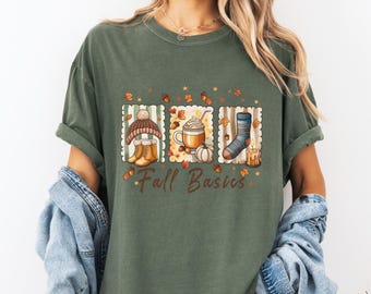 Comfort Colors Fall Basics T-Shirt: 100% Cotton, Autumn Coffee Graphic, Unisex S-3XL