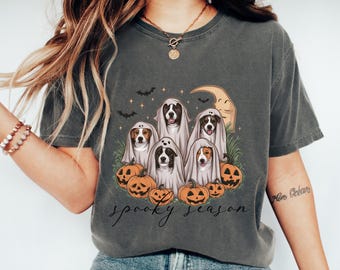 Comfort Colors Halloween Dog Ghost T-Shirt: 100% Cotton, Halloween Pup Graphic, Unisex S-3XL