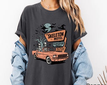 Comfort Colors Skeleton Motel Halloween Shirt - Vintage Spooky Tee