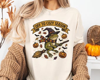 Autumn Frog T-Shirt, Vintage Fall Harvest Tee, Cozy Season Witchy Pumpkin Patch Graphic