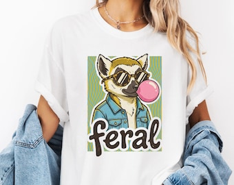 Feral Raccoon Graphic Tee, Trendy Girly Raccoon Shirt, Sarcastic Meme T-Shirt for Weird