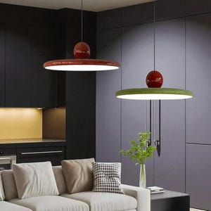 Modern Glossy UFO Pendant Light – Colorful Adjustable Hanging Lamp | Kitchen Island Ceiling Fixture | Dining Room or Café Lighting