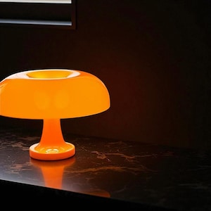 Orange Mushroom Table Lamp: Modern Retro Bedside Light, USB Rechargeable
