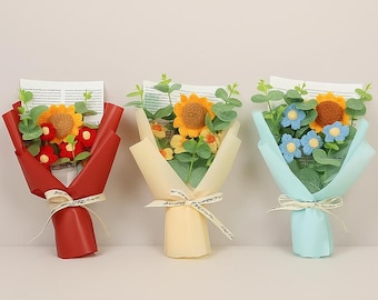 Handmade Crochet Sunflower Bouquet - Blue, Red, Pink, Orange - Unique Gift for Her, Friend, Mother's Day Gift, Crochet Flower Bouquet