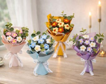 Crochet Flower Bouquet, Crochet Tulips Rose, Crochet Flower Bouquet, Knitted Flowers, Gift for Girlfriend, Mom, Birthday, Gift for her