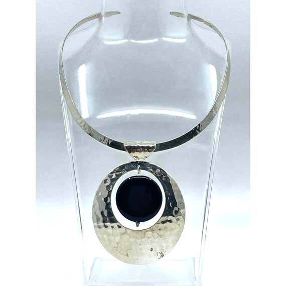 DDD Mexico, Dominiqe Sterling Silver & Onyx Hammered Collar Necklace