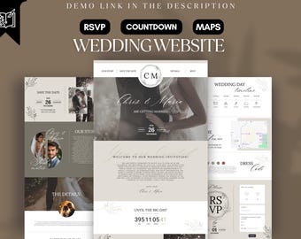 Romantic Wedding Website Template, Canva Wedding Web Invitation, Online RSVP, Wedding Countdown, Interactive Map, Canva Website Invite
