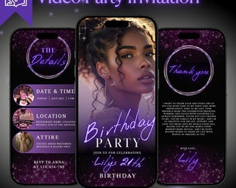 Animated 21st Birthday Video Invitation (Canva Template, Digital Download)