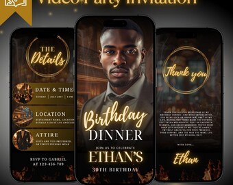 Animated 30th Birthday Video Invitation (Canva Template, Digital Download)
