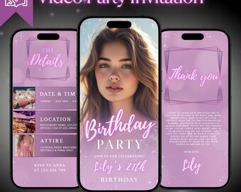 Animated 21st Birthday Video Invitation (Canva Template, Digital Download)