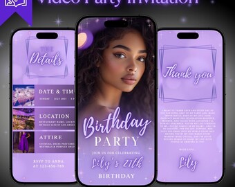 Animated 21st Birthday Video Invitation (Canva Template, Digital Download)