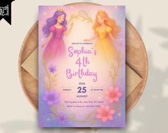 Editable Princess Birthday Invitation, Princess Birthday Template, Princess Theme Party, Princess Invite (Canva Template, Digital Download)