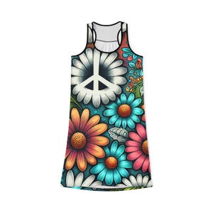 Bohemian Floral Racerback Peace SIgn Women&#39;s Dress, Summer Dress, Festival Wear