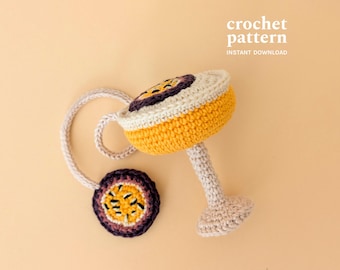 Haakpatroon - Passievrucht martini tashanger | Amigurumi-sleutelhanger | Cocktailbedel | Directe pdf-download
