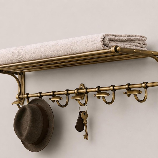 Vintage French Metal Coat Rack with Shelf – Rustic Entryway Organizer Hooks