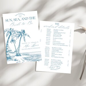 Bachelorette Itinerary Template, Sun, Sea & Bride to Be, Editable Digital Download