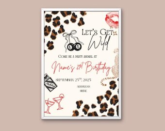 21st Birthday Invitation Template, Cheetah Print Party Invite, Party Animals, Digital Download