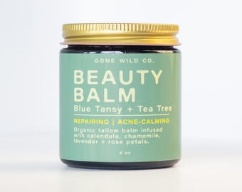 Acne-Calming Tallow Balm with Blue Tansy, Tea Tree, Rosemary | Natural Blemish Control & Soothing Face Moisturizer | Organic Skincare